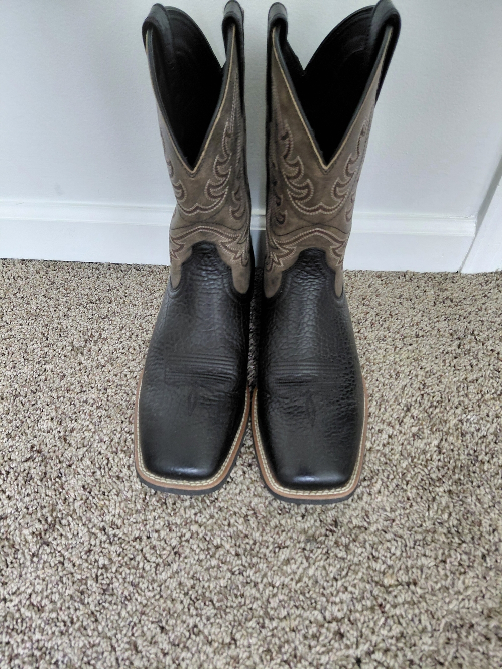 Ariat Black Foot with Brown Embroidered Shaft Western Boots